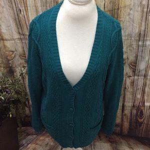 GUC Croft and Barrow teal chunky knit cardigan